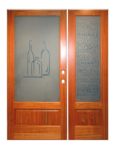 interior solid wood door with etched glass