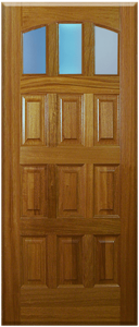 Front entry solid wood door with three glass panels