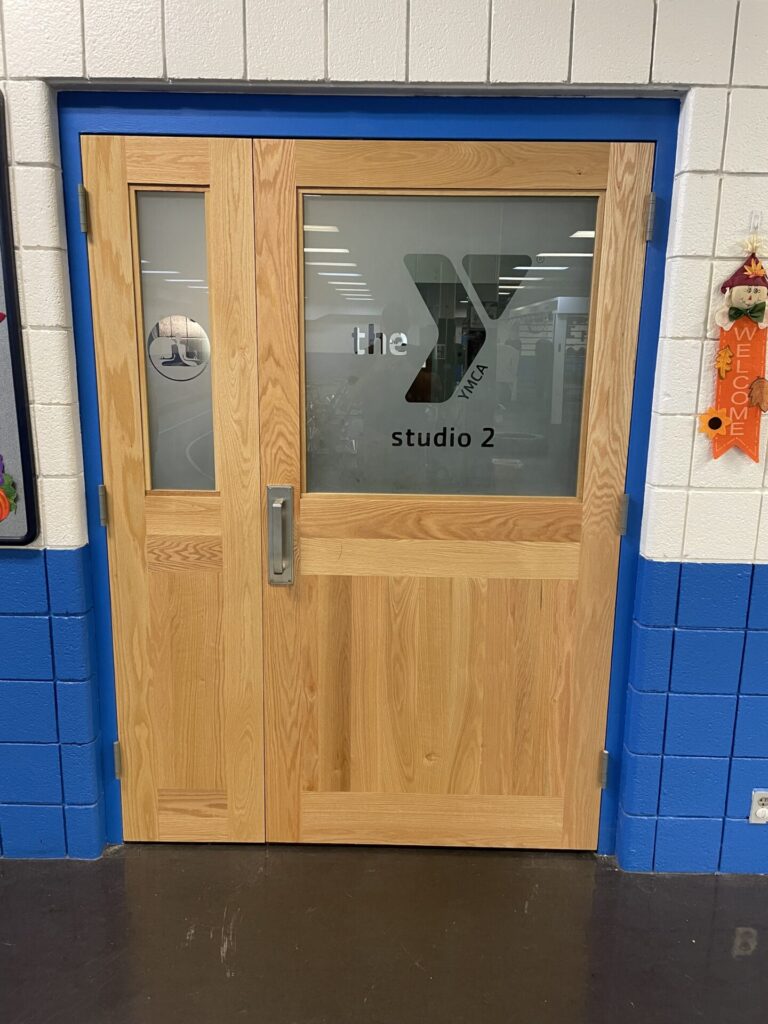 Custom Etched Door with YMCA Logo