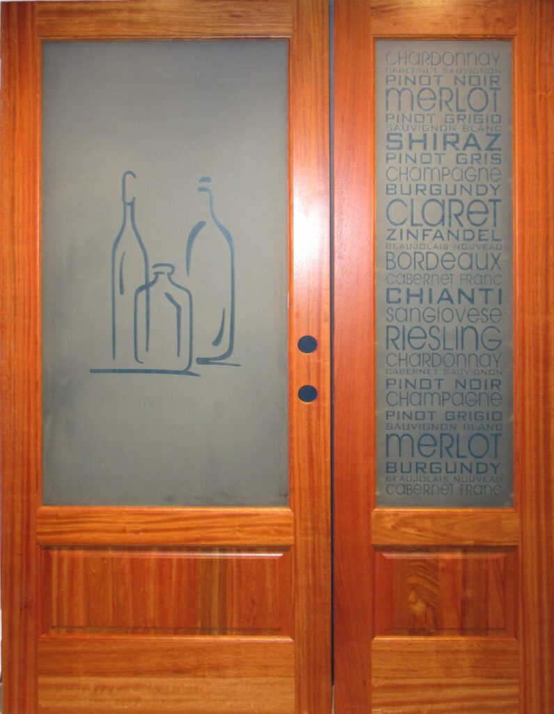 Custom Etched Door for Wine Cellar