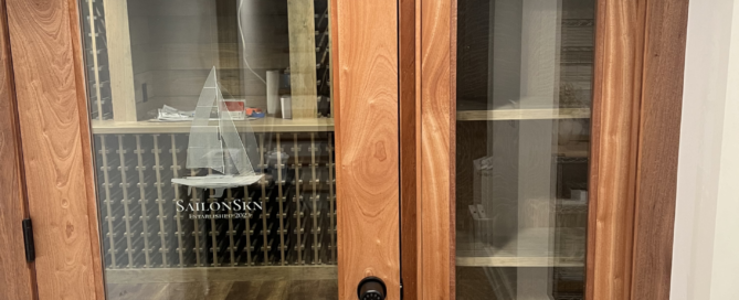 Custom mahogany wine cellar door